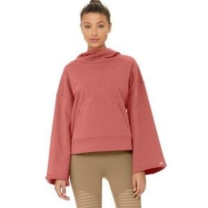 ALO Yoga Low Key Wide Sleeve Hoodie Sweatshirt in Rosewood Medium